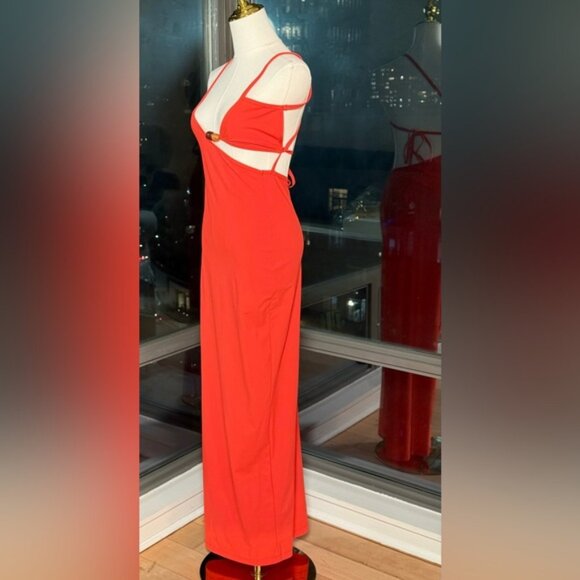 🆕 CHRISTOPHER ESBER 🧿 Crystal Cutaway Lycra Maxi Dress, Red/Orange, Sz AU8 US4 - Picture 8 of 16
